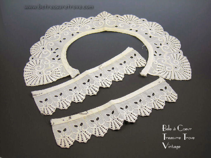 Whitework Collar & Cuffs Victorian Eyelet Antique Civil War 1860s