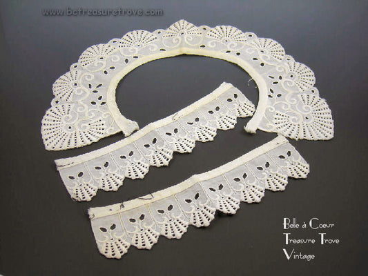 Whitework Collar & Cuffs Victorian Eyelet Antique Civil War 1860s