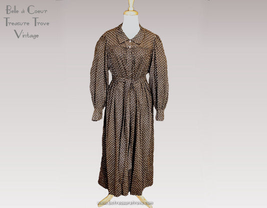 Antique Victorian Wrapper Brown Calico Ca 1885 Early Tea Gown