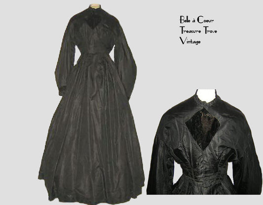 Antique Civil War Era Mourning Dress Circa 1860s Hoopskirt