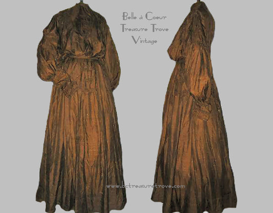 Chocolate Brown Silk Gibson Girl Antique Day Dress - Early 1900s Edwardian Belle Epoque