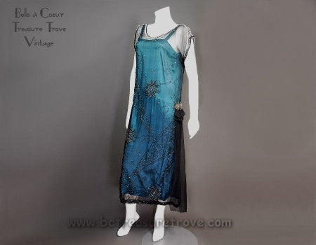 1920s Beaded Flapper Dress Teal Original Antique