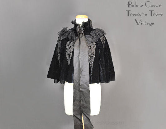 Victorian Cape Beaded Black Velvet & Netting 1890s Antique